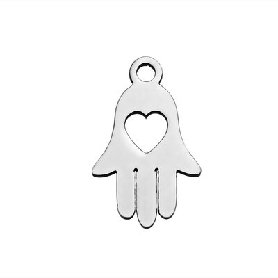 

304 Stainless Steel Charms Hamsa HandHand of FatimaHand of Miriam with Heart Stainless Steel Color 15x95x12mm Hole 1mm