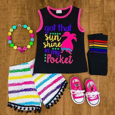 

Toddler Baby Girl Outfit Clothes Romper T-shirt TopStripe Pants Outfit 2pcs Set