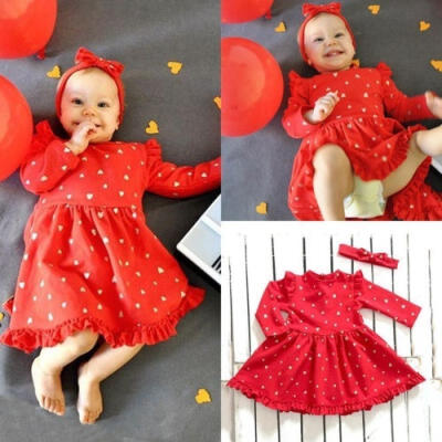 

Christmas Kids Baby Girls Party Pageant Princess Tutu Gown Red Love Print Dress Clothes Outfits