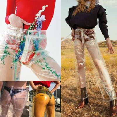 

SUNSIOM Women High Waist Pant Waterproof PVC Plastic Pants Loose Long Trousers