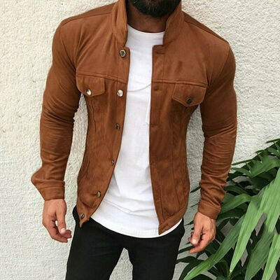 

Men Faux Suede Slim Multi-button Work Tool Pocket Jacket Winter Casual Overcoat