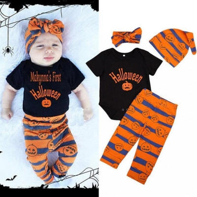 

Halloween Newborn Baby Boy Girl Clothes Tops Romper Pants Hat 4pcs Outfits Set