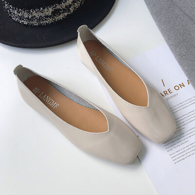 

Bean Shoes Womens Spring Square Head with One Foot on Flat Bottom Leisure Shoes