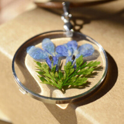 

Handmade Pendant Necklace with Natural Dried Flower Real Lobelia Erinus Pressed Herbarium Flower Necklace Botanical Jewelry