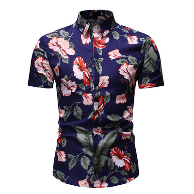 

Tailored Mens Comfy Printed Turn-Down Collar Slim Fit Short Sleeve Top Shirt Blouse