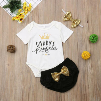 

3PCS Newborn Baby Girl Outfits Clothes Tops RomperBow Tutu Shorts Pants Sets