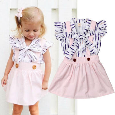 

2Pcs Kids Baby Girl Floral Tops T-shirt Suspender Skirt Dress Outfits Clothes UK