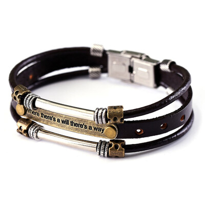

Punk Style Braided Bracelet With Engraved "where theres A Will There Is A way" Bangle