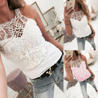 

Women Lace Vest Sleeveless Loose Camisole Casual V-Neck Tank Tops Blouse T-Shirt