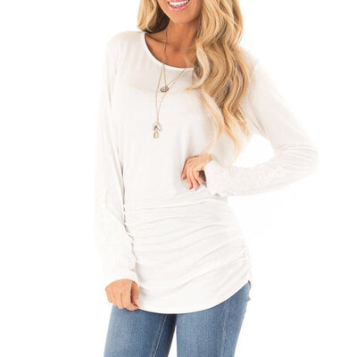 

Women Autumn Fashion Concise Casual All-match Solid Color Long Sleeve Round Collar Shirts