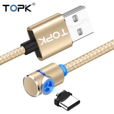 

TOPK L-Line1 1m 90 Degree L Type Magnetic Cable USB Type C Nylon Braided LED Indicator Type-C Cable For USB C Devices