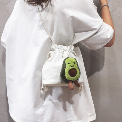 

Cartoon cute small bag female bag new 2019 casual canvas bucket bag summer small fresh shoulder Messenger bag