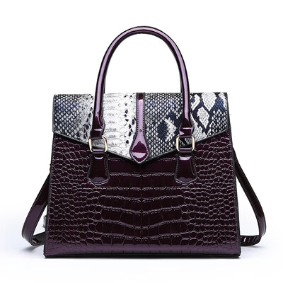 

New patent leather handbags European&American fashion crocodile pattern shoulder diagonal briefcase