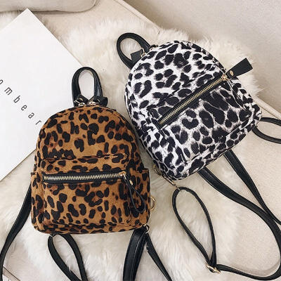 

Women Fashion Leopard Print Bags PU Backpack School Shoulder Mini Bag Travel Rucksack