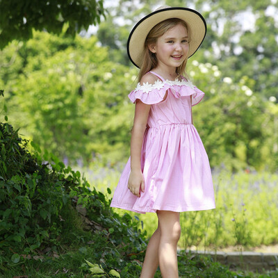 

Toddler Girl Summer Princess Dress Kid Baby Party One-Shoulder Plaid Dress