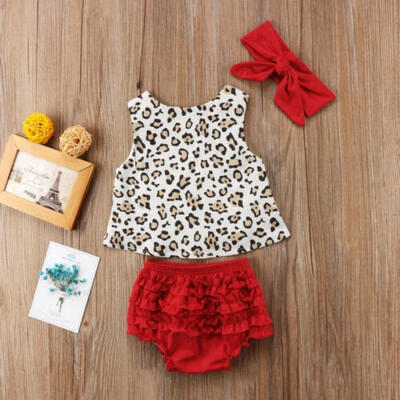 

Newborn Baby Girl Leopard Tops Vest Flower Pants Headband Outfit Set Clothes USA