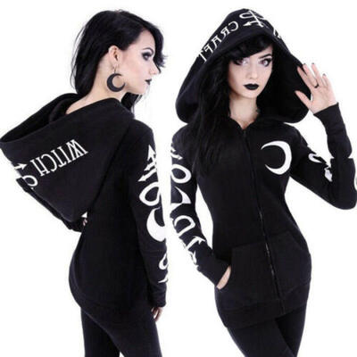 

Women Fashion Gothic Punk Zipper Hoodie Crop Sport Tops Sweatshirt Jumper Coat