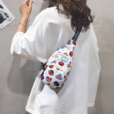 

Canvas small bag female 2019 new Korean version of the wild cute Sesame Street Messenger bag net red fashion sports chest bag