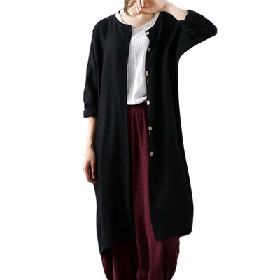 

Toponeto Women Casual Long Sleeve Open Front Solid Button Blazer Long Cardigan Coat