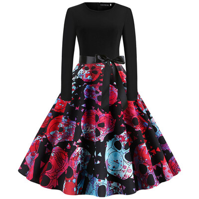 

Xmas Clothes Christmas Costume Casual Long Sleeve Halloween Print Party Dress