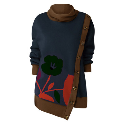 

Tailored Fashion Women Plus Size Button Splice Print Long Sleeve O-Neck Sweatshirt
