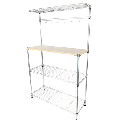 

4 Layer Kitchen Baker Rack Shelf Microwave Stand Storage Cart w Cutting Board