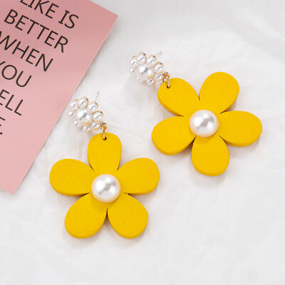 

Flashbuy Boho Style Flower Wood Statement Earrings Pearl Cute Earrings for Women Fashion Geometric Pendientes Girls Jewelry