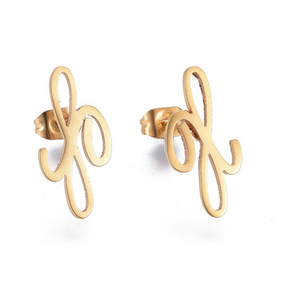 

304 Stainless Steel Stud Earrings Golden 13x12x1mm Pin 07mm