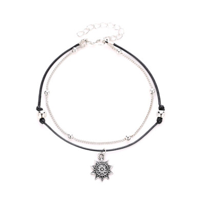 

2019Boho Double Layer Anklet Sun Pendent Charm Women Foot Chain Ankle Bracelet