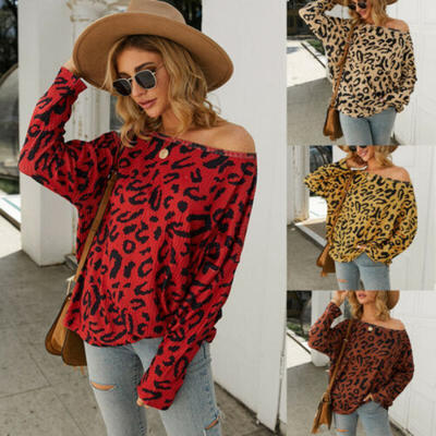

Womens Ladies Leopard Print Long Sleeve Blouse Casual Shirt Tops Size 8-22