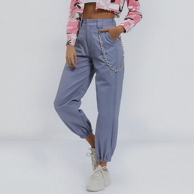 

Fashion Womens Pocket Beam Foot High Waist Casual Trousers Loose Tooling Pants