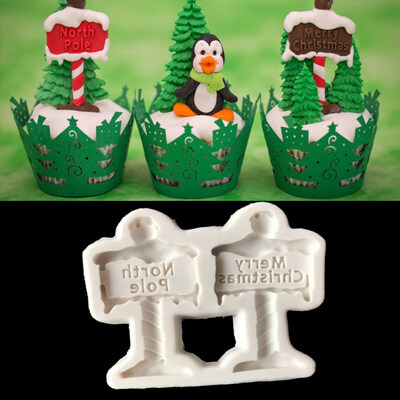 

Merry Christmas Guideboard Silicone Mold Fondant Cake Decor Sugarcraft DIY Mould