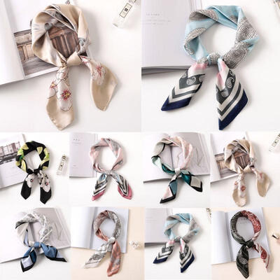 

Women Elegant Floral Print Square Silk Scarf Hijab Head-Neck Hair Tie Band Satin