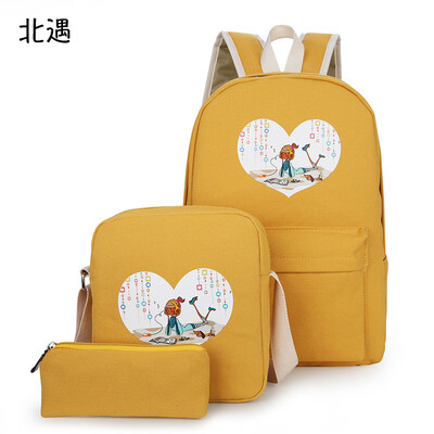 

Backpack female Korean leisure travel travel backpack large capacity high school student bag canvas 3 piece set bag