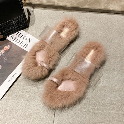 

Early autumn wool slippers womens fashion transparent flat-soled slippers ins set toes students all-embroidered womens shoes