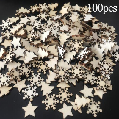 

100pcs Christmas Wood Chip Tree Ornaments Xmas Hanging Pendant DIY Crafts Decor