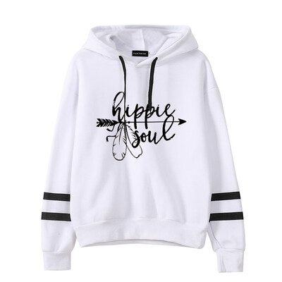 

Queenromen Unisex Hippie Soul Bus Peace Flower Women Hoodie Striped Sleeve Jumper Pullovers Hippy Gift Sweatshirt