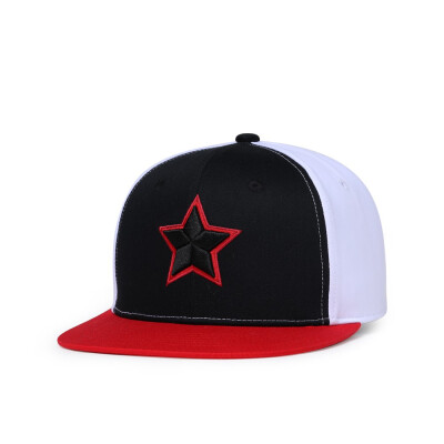 

NUZADA Full Cotton Contrasting Color Stitching Flat Brim Hip Hop Hat Star Embroidered Popular Logo Baseball Cap