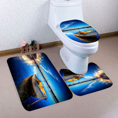 

〖Follure〗3PCS Christmas Bathroom Non-Slip Pedestal Rug Lid Toilet Cover Bath Mat Set