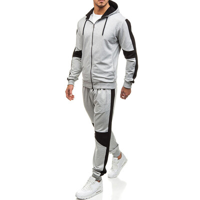 

Toponeto Men Sport Zip Hooded Coat Jacket Elastic Trousers Pants Casual Two Piece Set