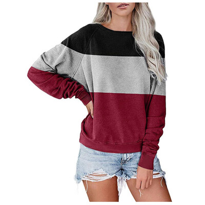 

Tailored Women Crewneck Long Sleeve Casual Splice Tops Blouses Fashion T-Shirts Pullovers