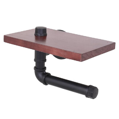 

Industrial Retro Urban Rustic Style Wall Mount Metal Pipe Toilet Paper Holder Roller With Wooden Shelf