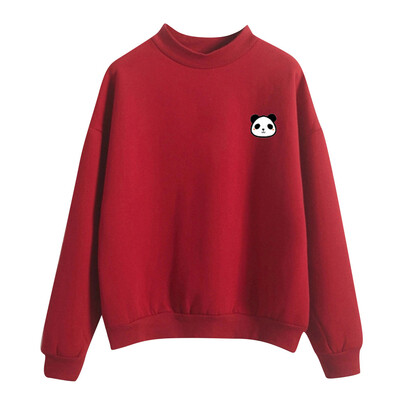 

Toponeto Women O-Neck Solid Color Panda Pattern Long Sleeve Plus Velvet Sweatshirt
