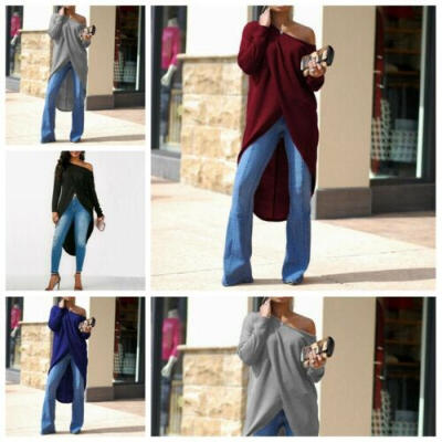 

Fashion Women Off-shoulder Long Sleeve Asymmetric Dress Tops Clothes Outfits UK