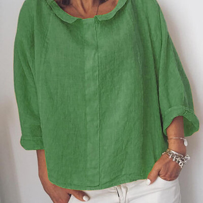 

Roseonmyhand Women Fashion Plus Size Solid Casual Linen Turtleneck Blouse T-Shirt
