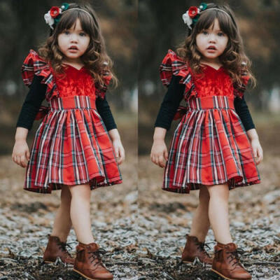 

Canis Toddler Kid Baby Girls Plaids Party Pageant Xmas Princess Dress Clothes