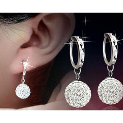 

New Women Fashion Elegant Crystal Rhinestone Ball Ear Stud Hoop Earrings Jewelry