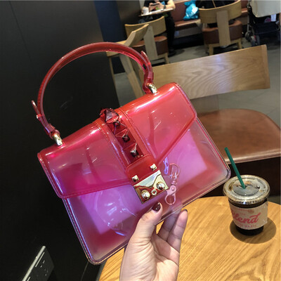 

Fashion Female Transparent Shoulder Bags Cross Body Bag 2019 Brand Designers Gradual Change Women Handbag Purses PU Chains Rivet