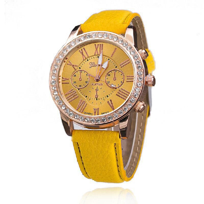 

Women Fashion Three Dials Quartz Watch Luxury Diamond Leather Band Alloy Case Wrist Watches