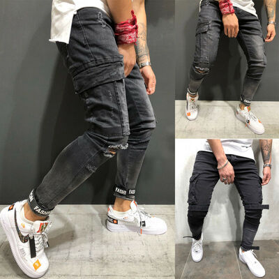 

Mens Slim Fit Urban Straight Leg Trousers Casual Pencil Jogger Cargo Pants US